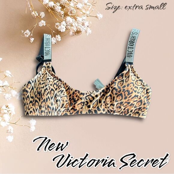NWOt Victoria's Secret Animal Print Rhinestone padded Bikini Top - XS - Picture 1 of 6